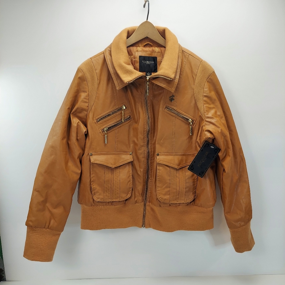 VTG NEW! RocaWear Hip Hop Bomber Jacket Size 2X Genuine Leather w/Tags Y2K Jay Z